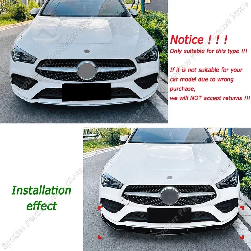 Car Front Bumper Lip Spoiler Body Kit Tuning Gloss Black ABS For Mercedes Benz CLA Class C118 X118 AMG Pre-Lci 2020-2022 2023