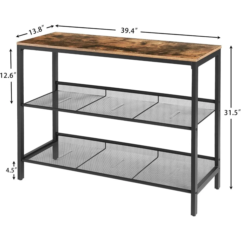 Table console avec 2 étagères plates ou inclinées réglables en maille, table de canapé, table de couloir et buffet d'entrée