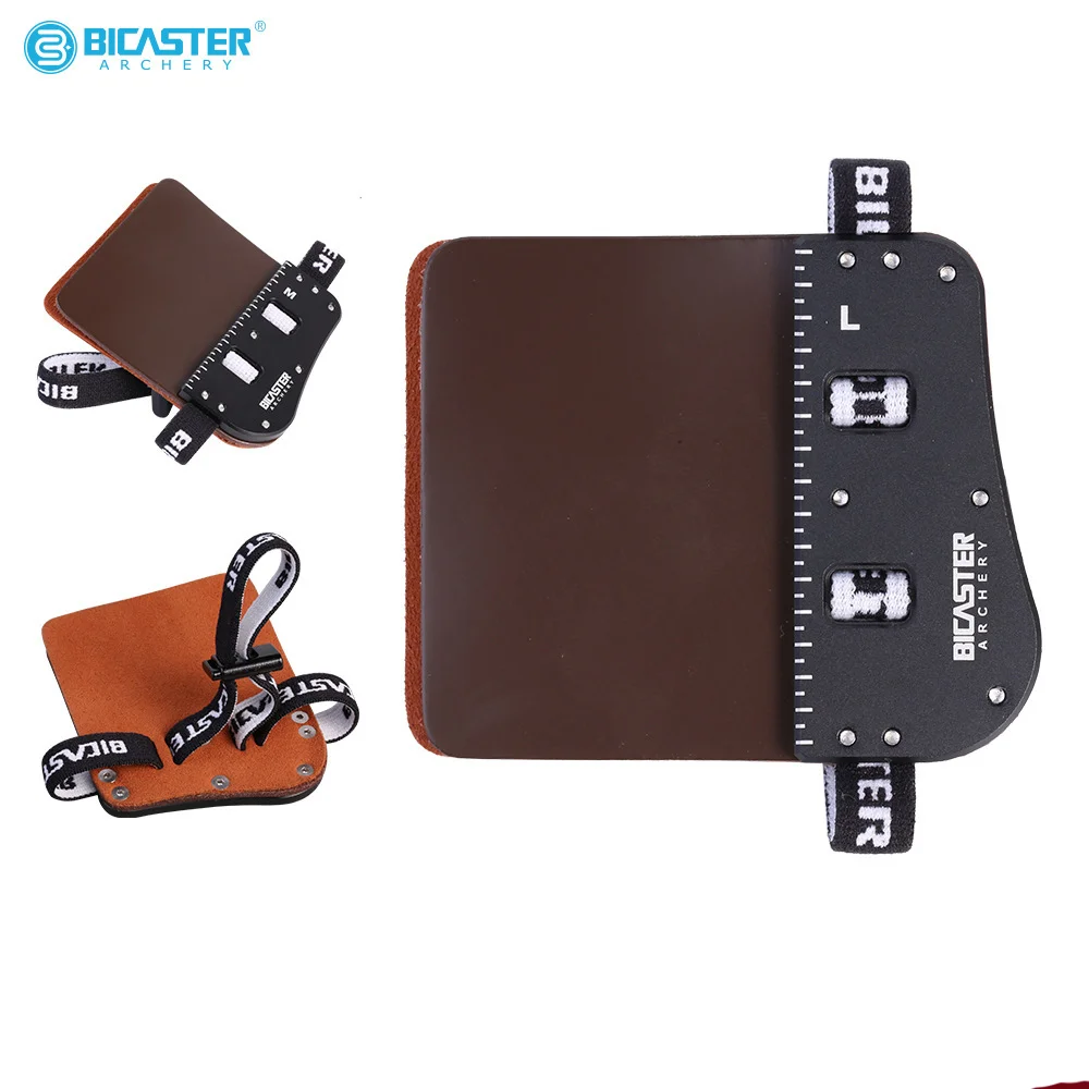 Bicaster SP3 Barebow Finger Tab with Scale LH/RH Double Cowhide Finger Guard Aluminum Plate Protection Sizes L/M/S for Archery