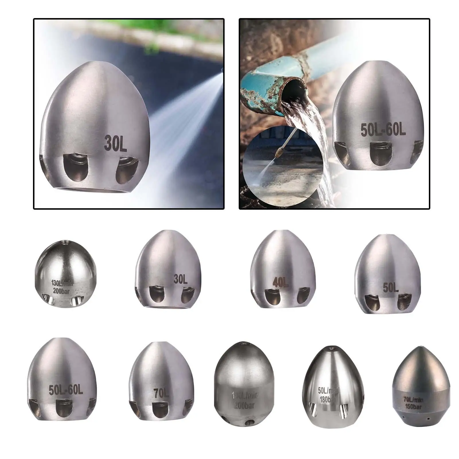 Sewer Jetter Nozzle High Pressure Multifunction Spray Head Flusher Pipe Nozzles for Outdoor, Window, Patio, Car, Supplies