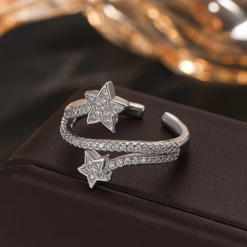 Wrapped pentagram ring, fashionable and unique, minimalist pinky ring, cold-toned adjustable open ring, versatile style.