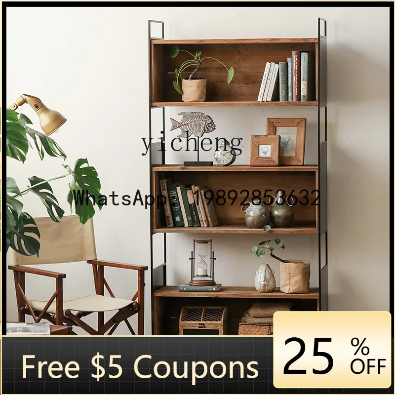 CC Old Pine Wood Three-Drawer Wall-Mounted Homestay Wabi-Sabi Style Display Cabinet Iron Frame Solid Wood Display Cabinet