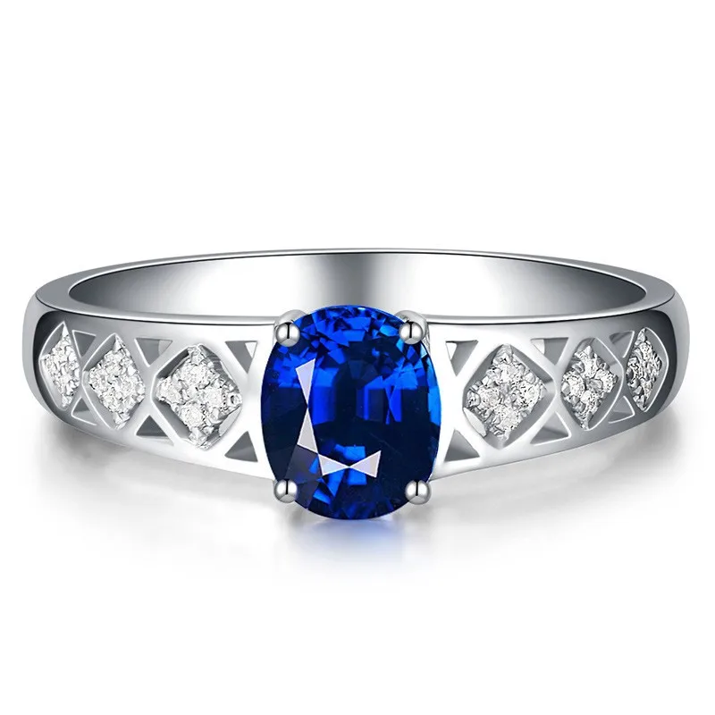 

European and American Style Simple Sapphire Red Corundum Colorful Gemstone Platinum Plated Hollow Open Ring Women's Jewelry