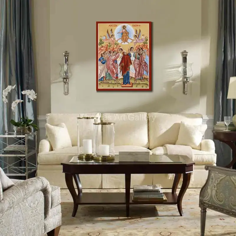 Large Orthodox Crucifixion Icon Canvas Print Byzantine Catholic Altar Art Great Feast Renaissance Cross for Home Chapel Decor
