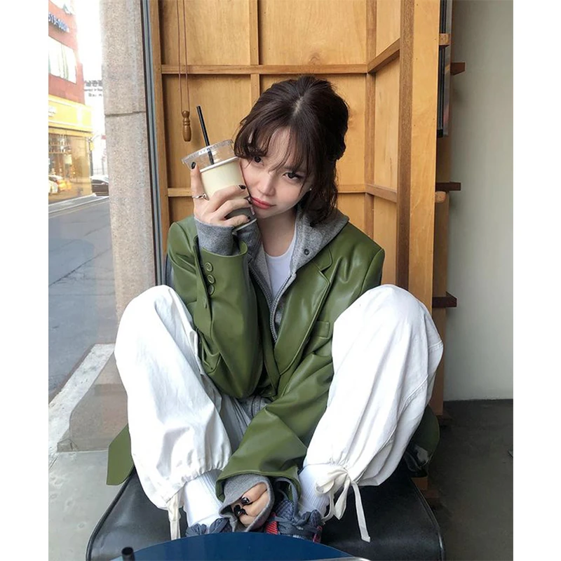 Elegant Pu Leather Jacket Women Fashion Streetwear Oversized Coat Autumn Winter Harajuku Korean Long Sleeve Casual Outerwears