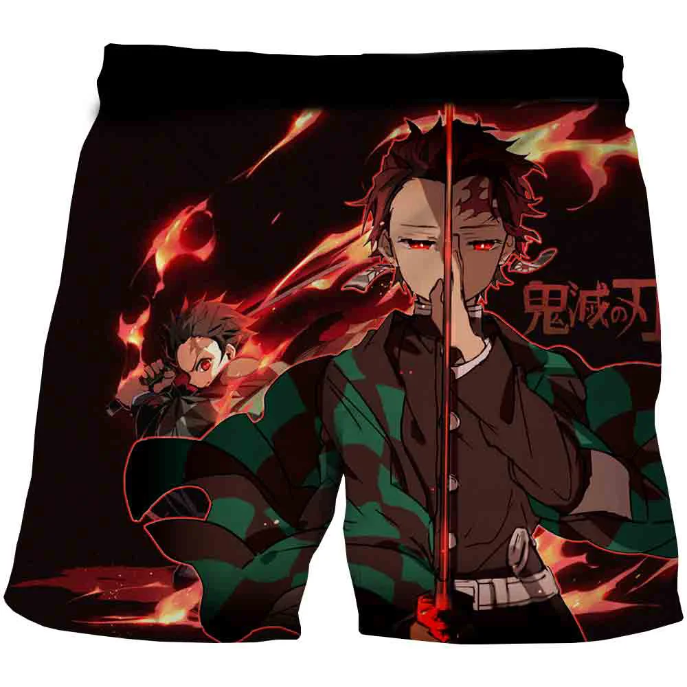 Bañador con estampado 3D de Demon Slayer para hombre, traje de baño con estampado de Anime, pantalones cortos de playa, tabla de Surf