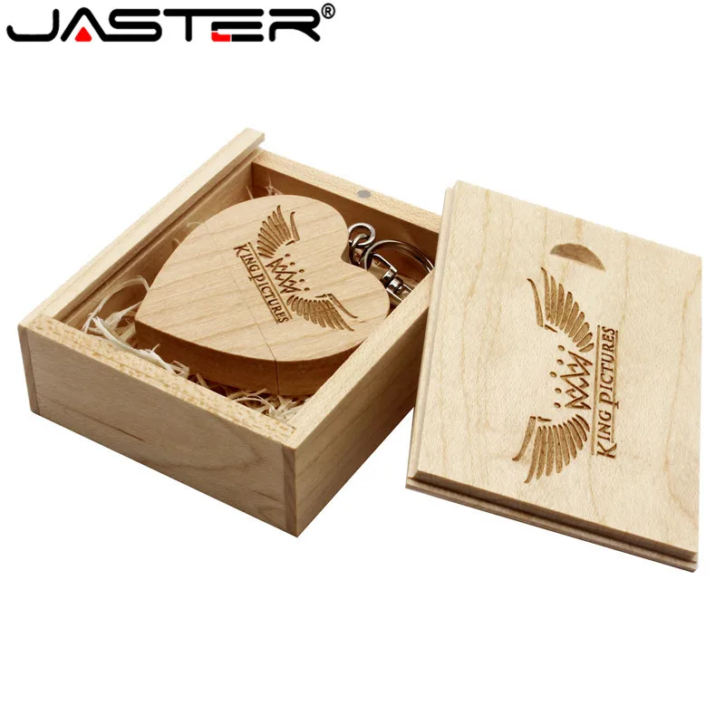 

JASTER USB 2.0 1PCS free custom logo walnut Heart US+box Flash Drive Pendrive 64GB 32GB 16GB 4GB U Disk photography wedding gift