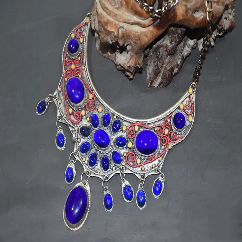 

Exquisite Old Chinese Tibet Silver Inlay Gem Handmade Necklace Pendant