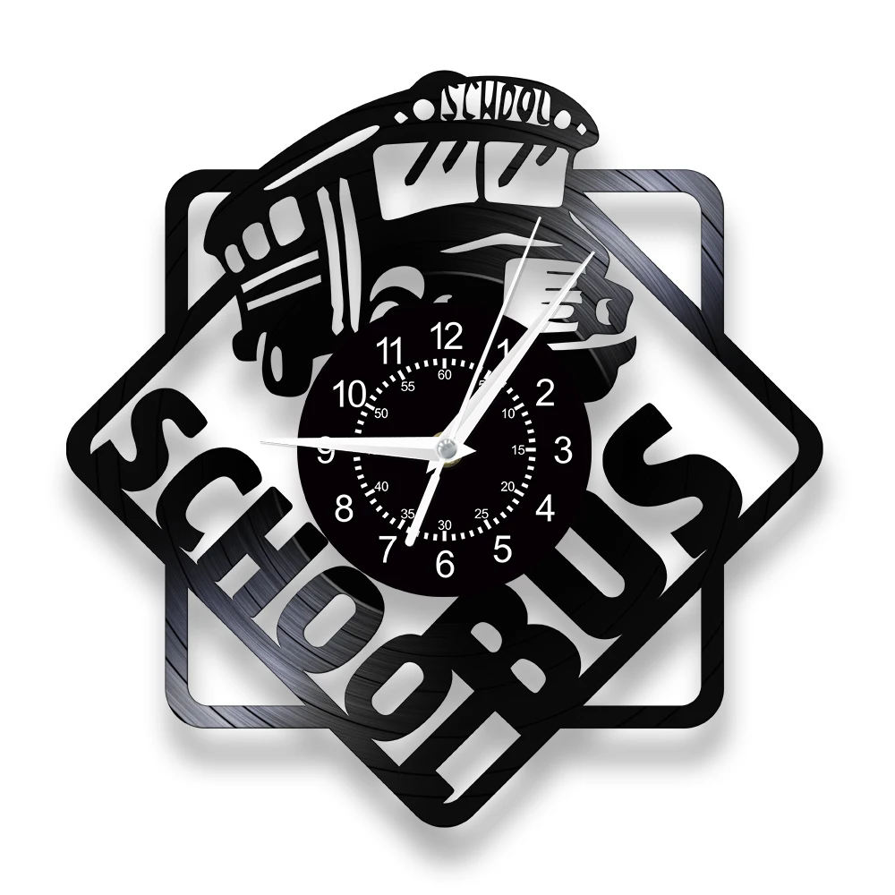 School Bus Vinyl Record Wall Clock For Living Room Bedroom Transportation Home Decor Silent Non Ticking Clock Retro Wall Watch