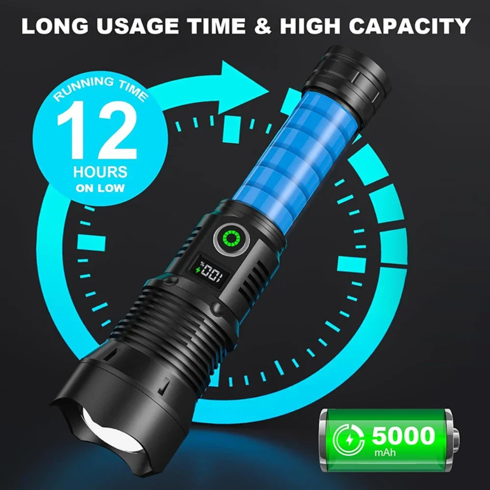 Super Long Range Tactical Torch High Power LED Flashlight USB Rechargeable Strong Light Lamp Outdoor Portable Lantern Waterproof