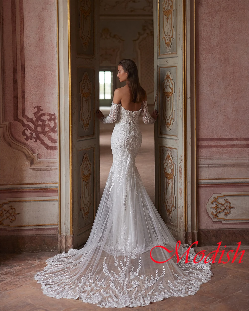 Robe de mariée en Tulle blanc personnalisée, exquise, sans bretelles, manches longues, traîne chapelle, fermeture éclair au dos, robe sirène