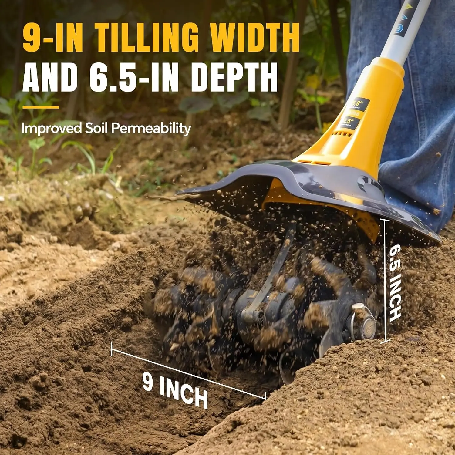 Electric Garden Tiller Cultivator, 20V Cordless Rototiller 330RPM with Two 4.0Ah Batteries, 9-Inch Tilling Width and 6.5-Inch Depth, Lightweight Adjustable Handle for Soil Cultivation and Gardening