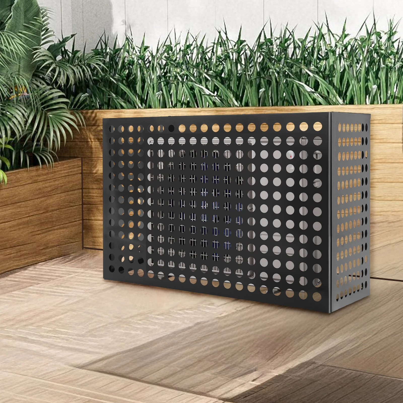 

Современный уличный кондиционер-экран из темно-серого алюминиевого сплава с круглыми отверстиями, окрашенный методом запекания, настенный, отдельно стоящий, для защиты конфиденциальности