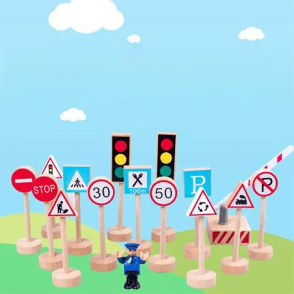 Set Colorful Birthday Gift Kids Cognition Educational Toy Road Block Scene Model Street Traffic Signs Parking Crossroad