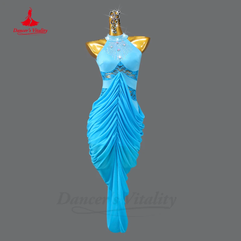 

Latin Dance Dress for Women Customsized Spandex Chiffon AB Stones Rumba Chacha Tango Performance Skirt Children Latin Dresses