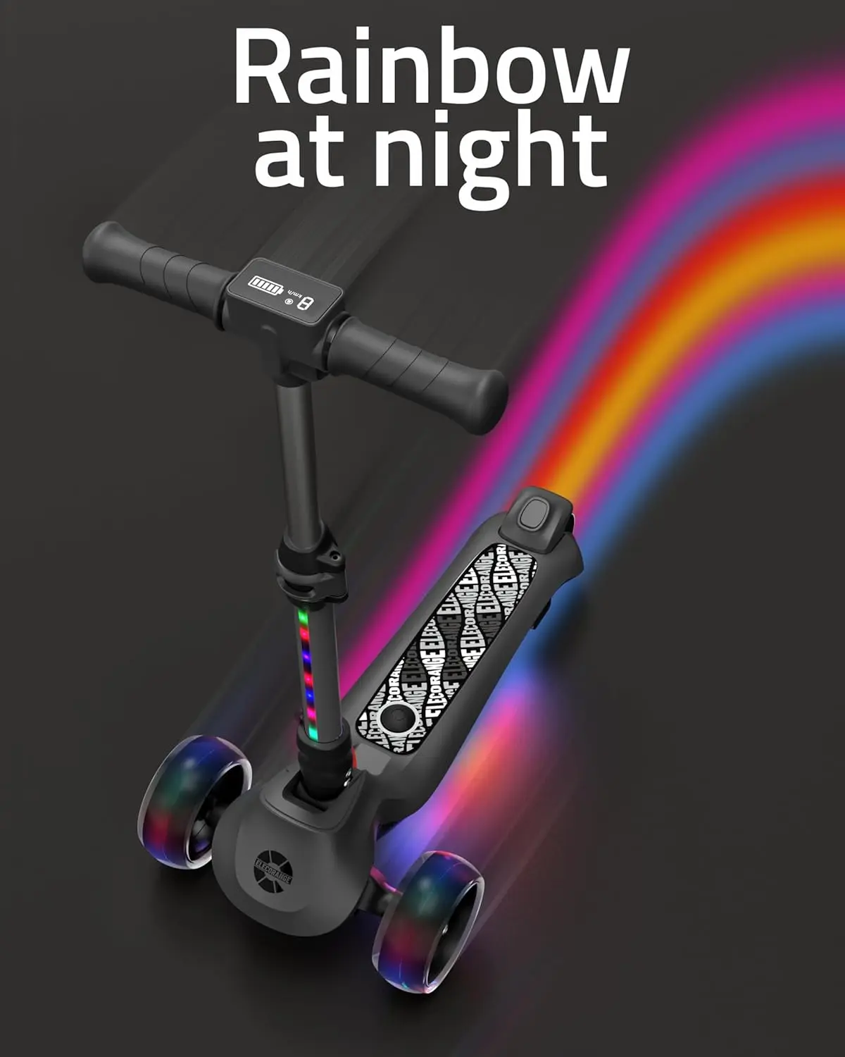 Elecorange T200/T500 Balance Scooter électrique pour enfants de 4 à 9 ans, 2 types de roues avant, klaxon électrique, éclairage complet du corps, large D