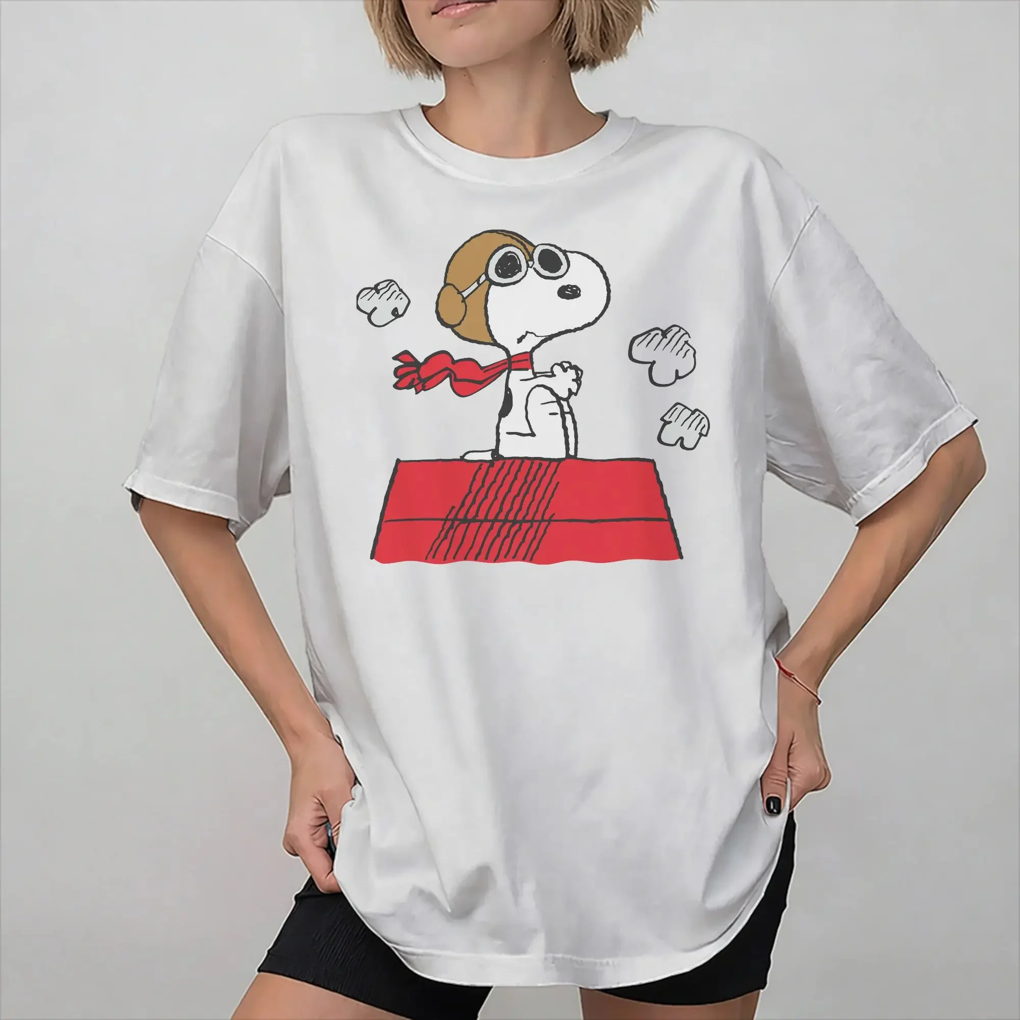 Grafikdruck, Snoopy-Cartoon-Hund-Motiv, T-Shirt für Damen, Herren und Kinder, aus reiner Baumwolle, kurzärmeliges Kleidungsstück. – Detail 11