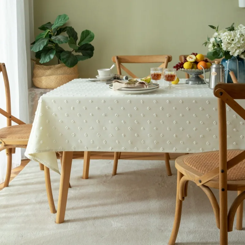 French Light Luxury Tablecloth Square Lattice Polka Dot Imitation Cotton Linen Rectangular Tablecloth Dining Table Cover Cloth