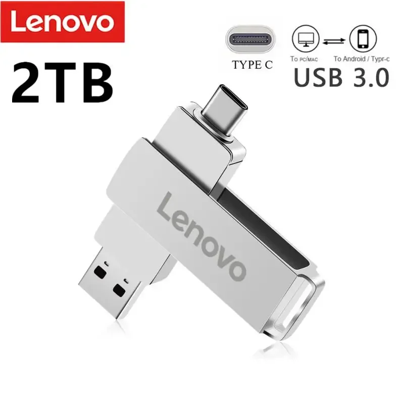 Lenovo USB Memoria 2TB OTG Metal USB 3.0 Pen Drive Key 1TB 512GB tipo C Pendrive ad alta velocità 128GB Mini Flash Drive Memory Stick