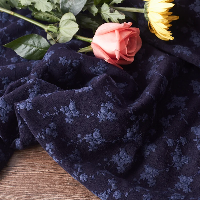 

Embroidered cotton fabric spring and autumn cotton fabric Soft and comfortable tissus blue Retro Literary and Art Dresses tissu