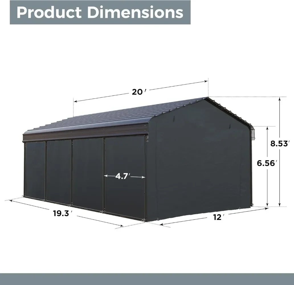 12 x 20 Fuß große Metall-Carport-Sets mit Dach aus verzinktem Stahl und abnehmbaren Seitenwänden, robustes Metall-Carport-Überdachung, für den Außenbereich