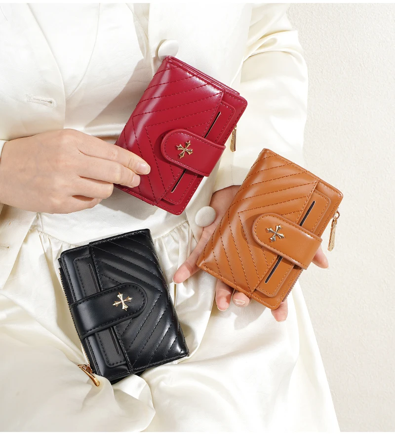 Neue Damen-Kurzgeldbörse, hochwertig, abnehmbarer Kartenhalter, Damen-Geldbörse mit Reißverschluss, Münzfach, Fotohalter, Geldklammer für Mädchen – Detail 15