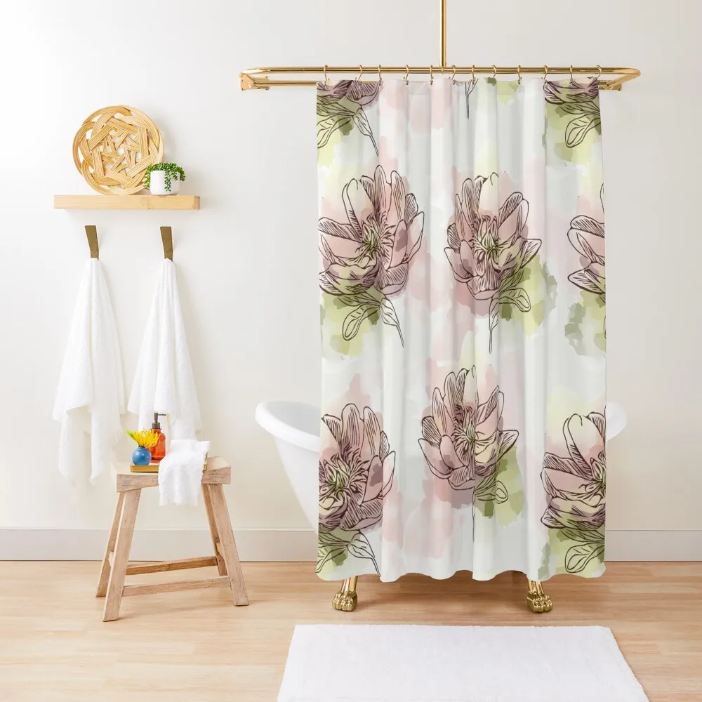 

Watercolor Dahlia Shower Curtain Window Luxury Bathroom Shower Set For Bathrooms With Beautiful Designs Curtain