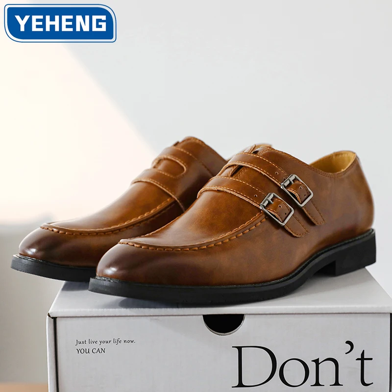 British Style Leather Mens Loafers Shoes Casual Business Office Commuting Designer Monk Strap Shoes Formal Wedding Shoes for Men