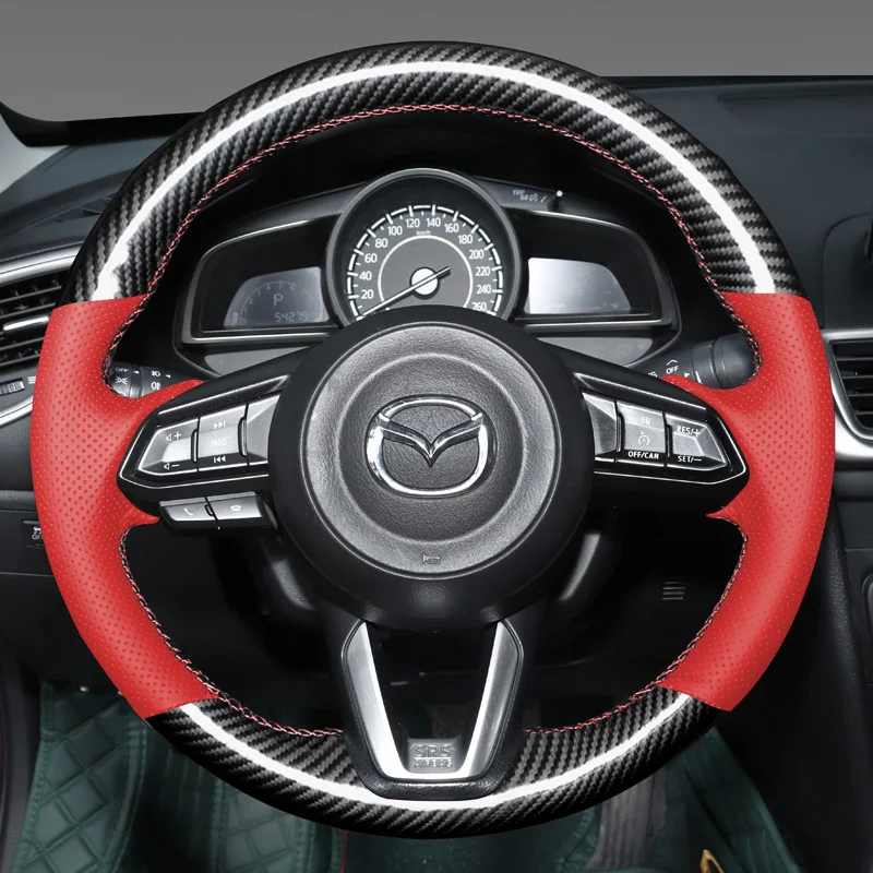 For Mazda 3 Axela CX-3 CX3 CX-5 CX5 Mazda 6 Atenza CX-9 Hand Stitched Braid Non-slip Leather Car Steering Wheel Cover Interior