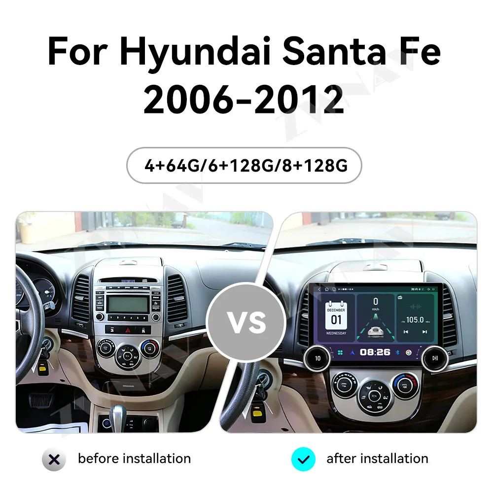 11.5 inch Touch HD Screen Android 15 For Hyundai Santa Fe 2006-2012 Multimedia Player Stereo GPS Navigation Auto Radio Heat Unit