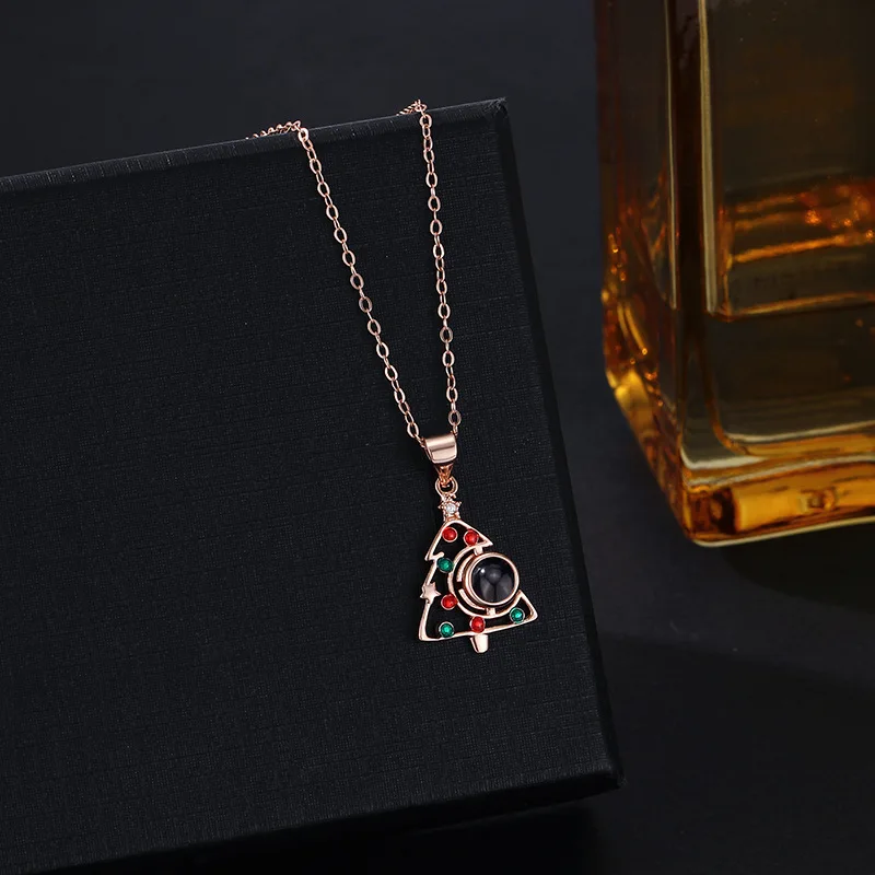 Christmas Tree Necklace with Projection Pendant Custom Photo Jewelry Couple Personalized Christmas Jewelry Gifts for Women