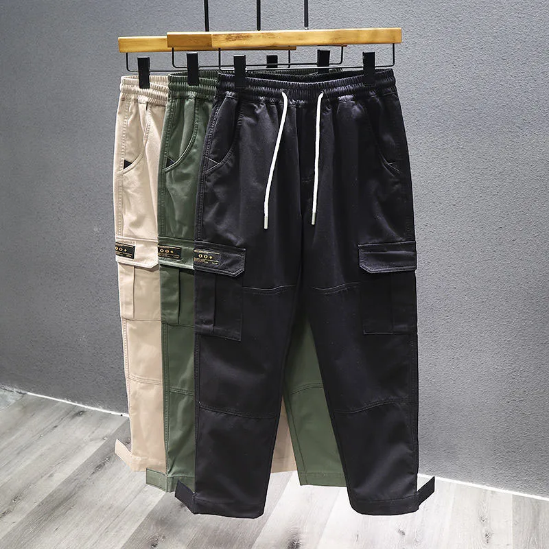 New Autumn and Winter Fashion Label Patchwork Plush Work Clothes with Loose and Versatile Ruffled Handsome Men's Casual Pants