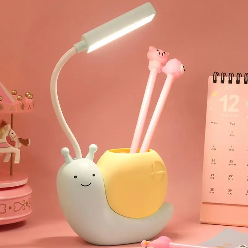 Cute Table Lamp LED Rechargeable Snail Reading Lights Night Light Foldable Eye Protection Desk Lamp With Pen Holder Bedroom