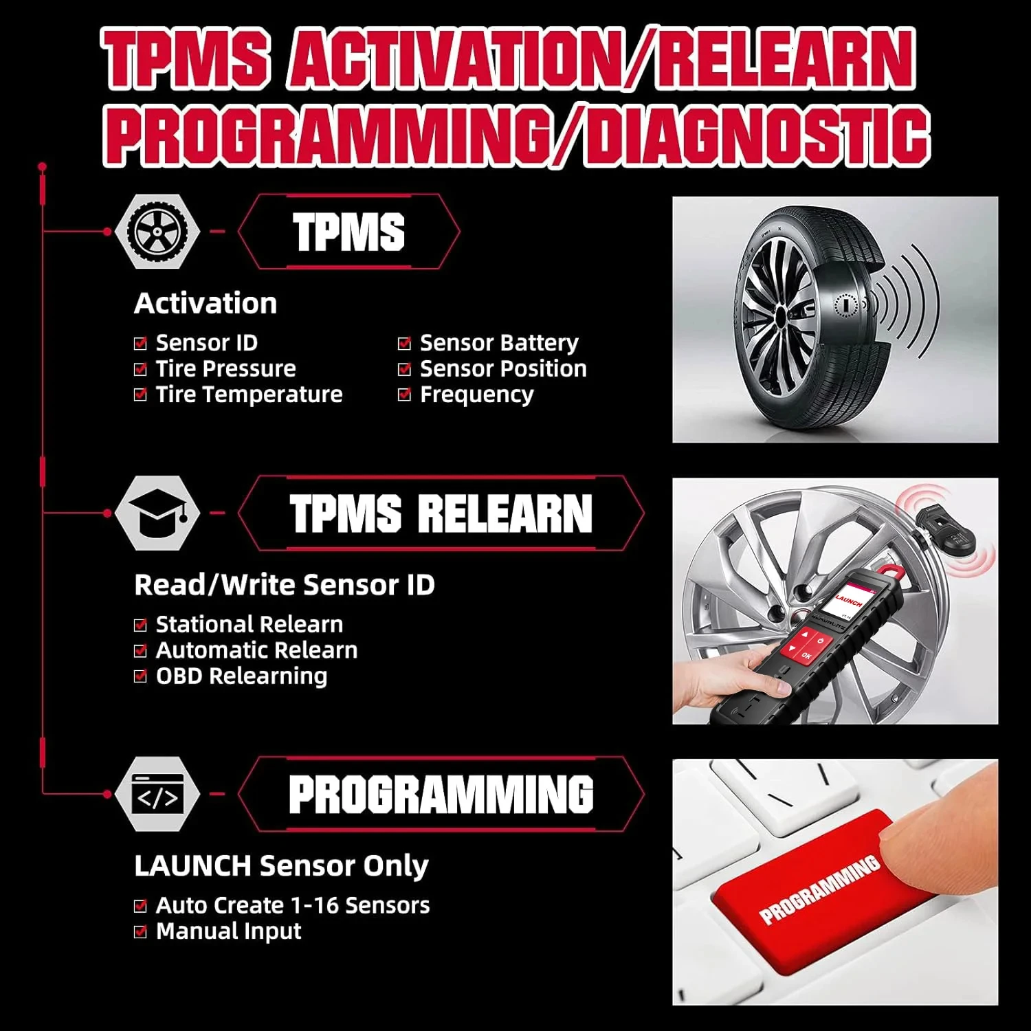 Launch X431 i-TPMS Tire Pressure Detector Upgraded of TSGUN Can works standalone by i-TPMS APP or Work with Launch X431 V V+ etc