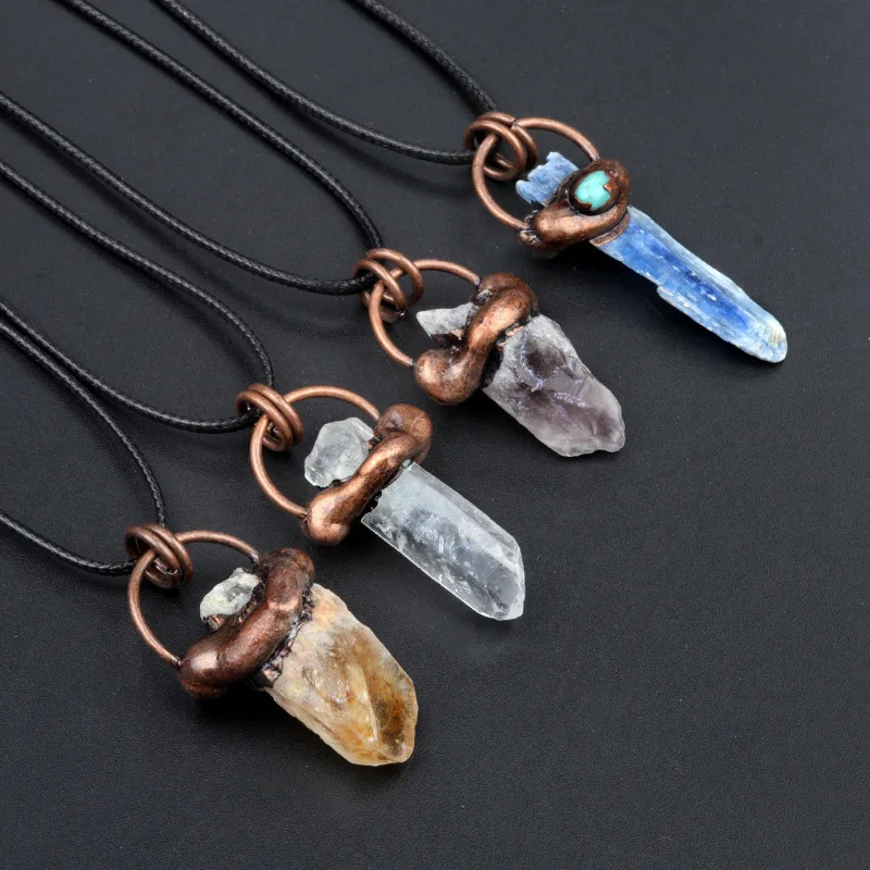 Natural Stone Retro Irregular Pendant Amethyst Jewelry Quartz for Men Women Crystal Gift Natural Irregular Raw Crystal Necklace