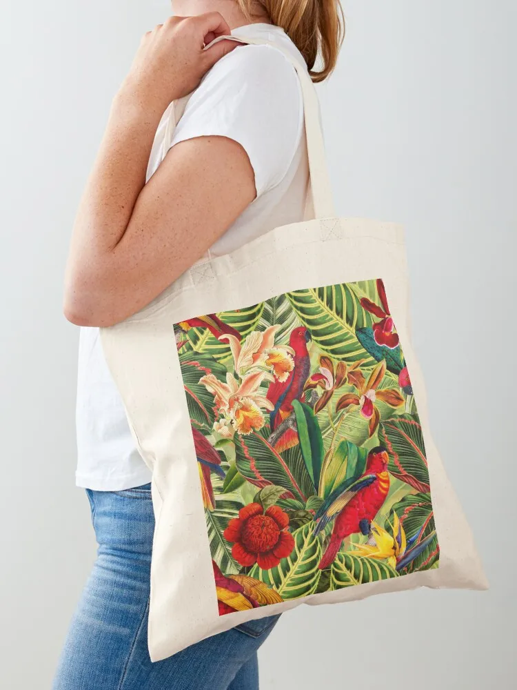 Vintage Tropical Bird Jungle Botanical Night Botanical Garden Tote Bag eco bag folding Canvas Canvas Tote Bag