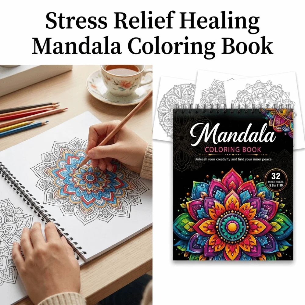 32 Patterns Mandala Coloring Book Mindful Relaxation Spiral Bound Adult Graffiti Coloring Book Stress Relief