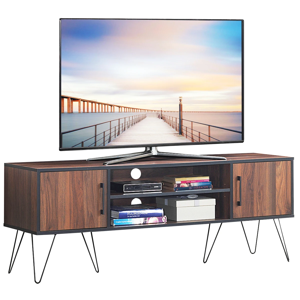 TV wardrobe for television up to 60 inch TV wardrobe with doors & open shelves, TV table with adjustable shelf for