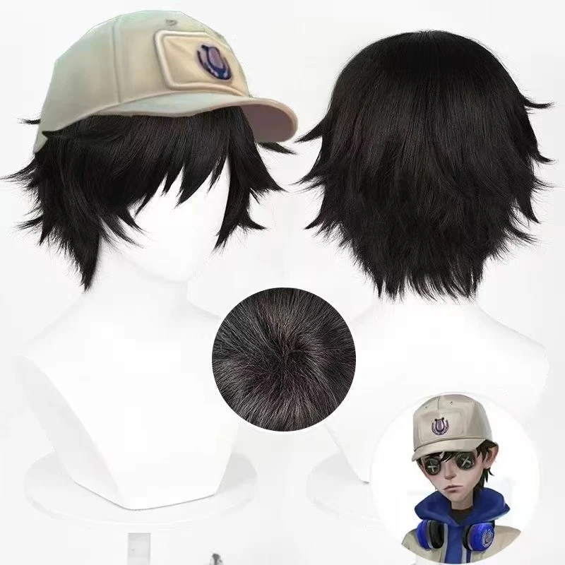 

Парик для косплея Identity V E, спортивный персонаж, короткий черный синтетический парик с термостойкими волокнами и сетчатой подкладкой Rose
