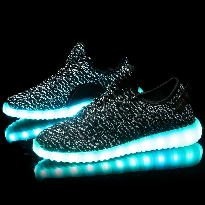 

Kids Fashion LED Shoes Light Up Sneakers USB Recharging Fiber OPTIC Cloth Glowing Luminous Flashing Casual Shoes size 26-46