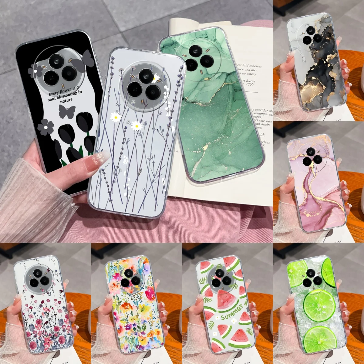 Per Realme 14 Pro Plus Custodia Gradiente Fiore Morbido Sottile Custodia Del Telefono Per Realme 14Pro + Fonda Trasparente Anti Goccia Coperture Indietro