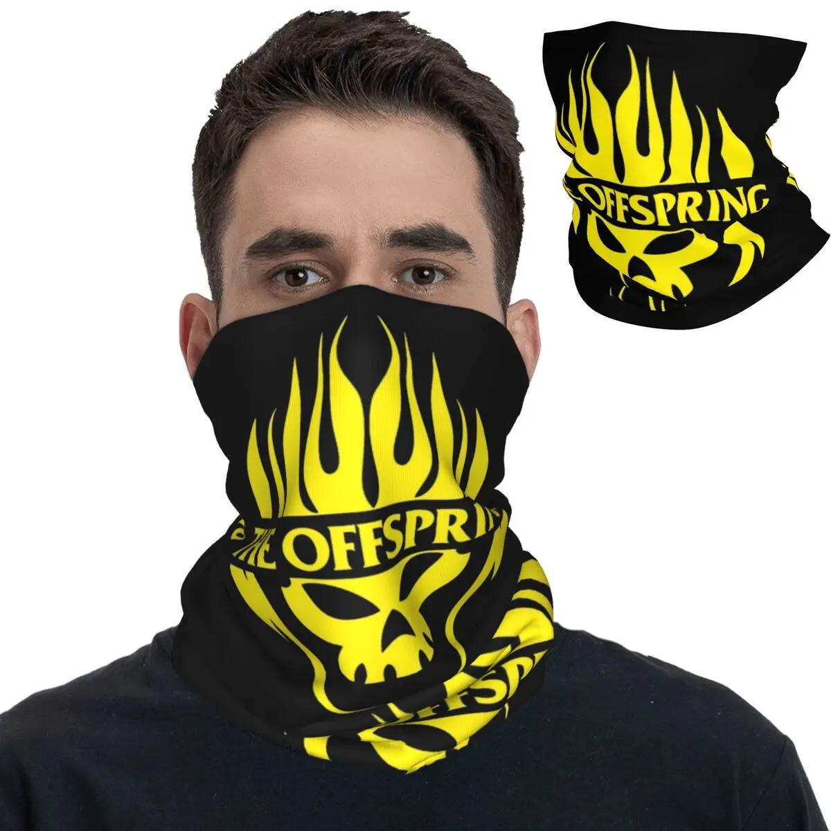 The Offspring Flaming Skull On Circle And Some Word Bandana Neck Gaiter Wrap Scarf Multi-use Headband Riding Unisex All Season