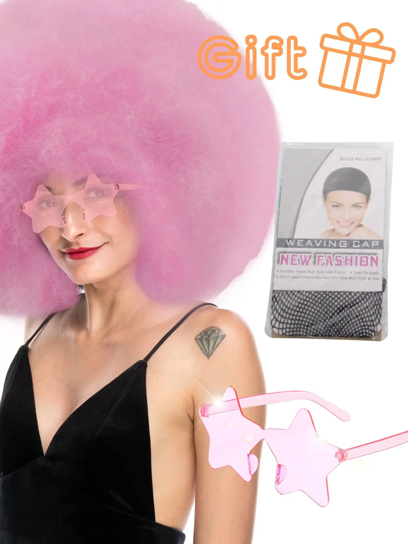 Oversized pluizig krullend haar pruik meerkleurig hittebestendig synthetische vezel met plus bril voor feest - afbeelding 1