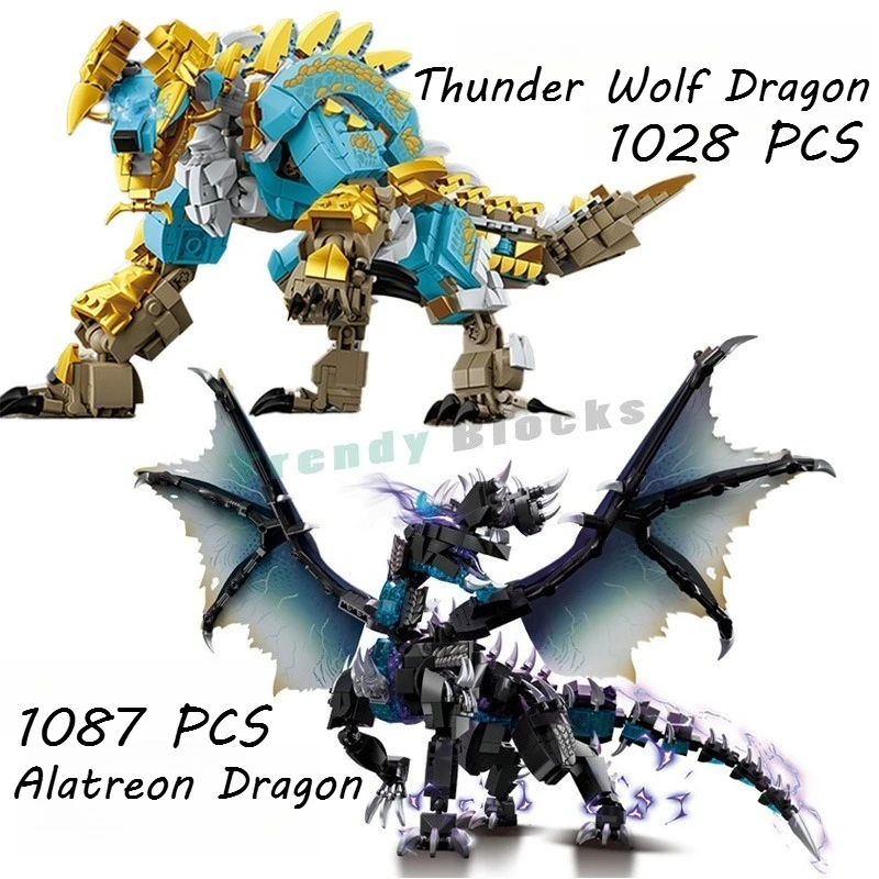 Mech Monster Dinosaur Alatreon, Bloques de Construcción de Dragón Lobo Truenador, Set de Ladrillos Decorativos Clásicos Giratorios, Juguete para Niños y Adultos, Regalo Festivo
