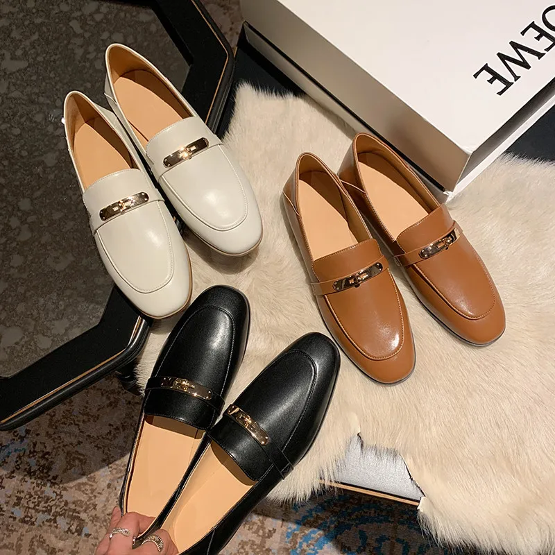 

MKKHOU Fashion Flat Shoes New High Quality Real Leather Round Head Soft Sole Loafers Shoes Daily Casual Light Shoes