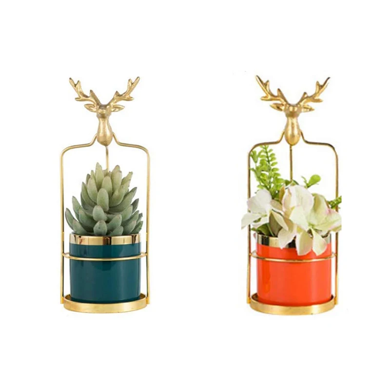 

Flower Pot With Metal Bracket, Decorative Mini Flower Pot, Cute And Unique Bedroom Bathroom Decoration, Table Center