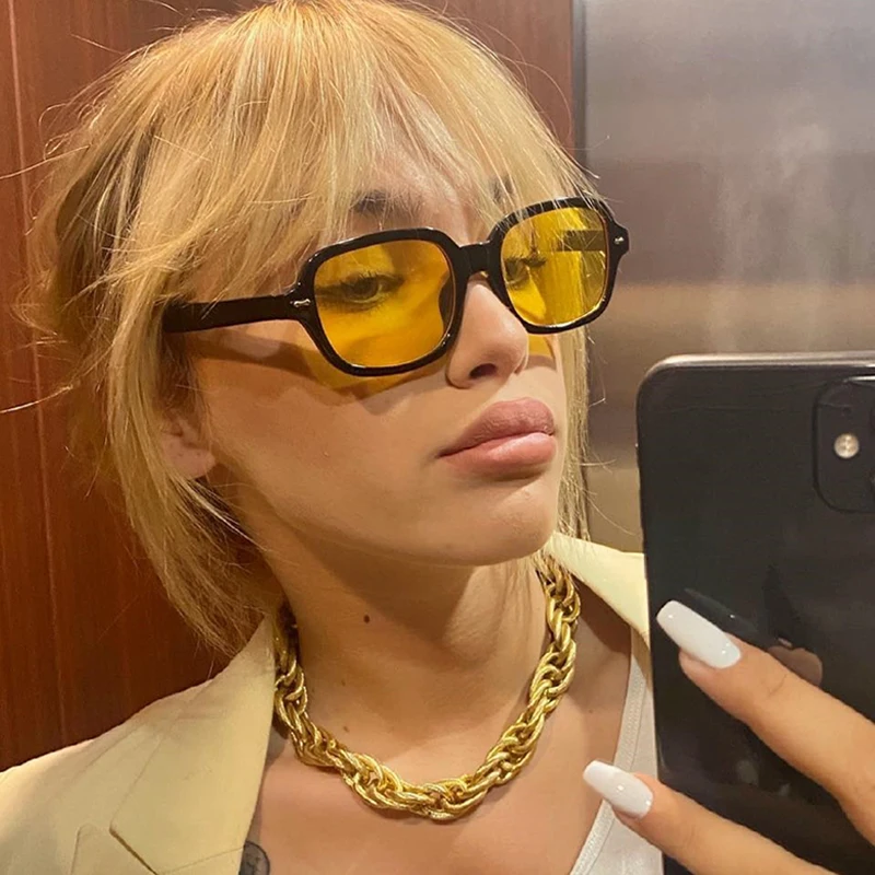 

Vintage Square Sunglasses Women Fashion Small Frame Yellow Black Sun Glasses Male Female Retro Rivet Oculos De Sol