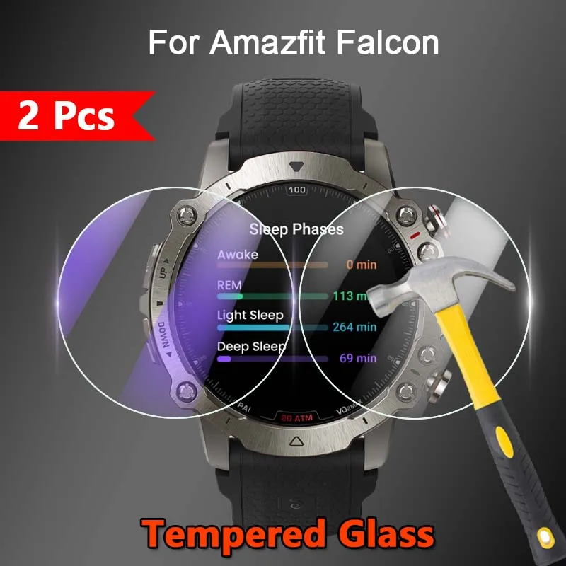 2 peças para amazfit falcon gps smartwatch 2.5d ultra fino claro/anti roxo luz 9h vidro temperado protetor de tela filme