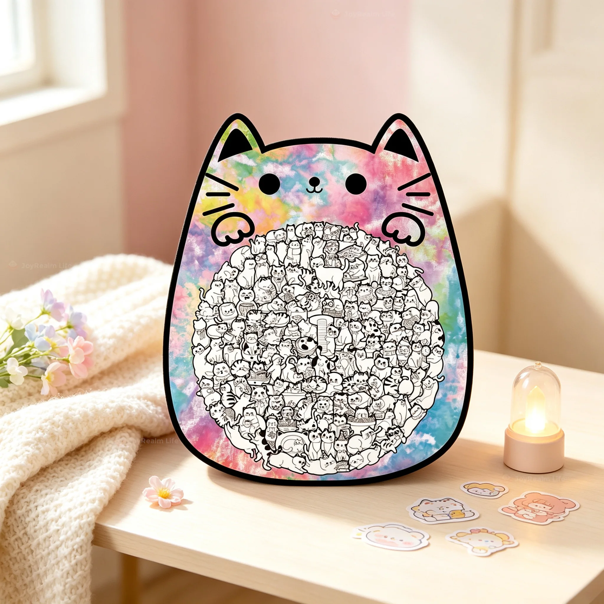 Creative and Fun Cute Cat Wooden Puzzle, High-Difficulty Brain-Teasing Stress-Relief Toy, High-Value Desktop Decoration Gift