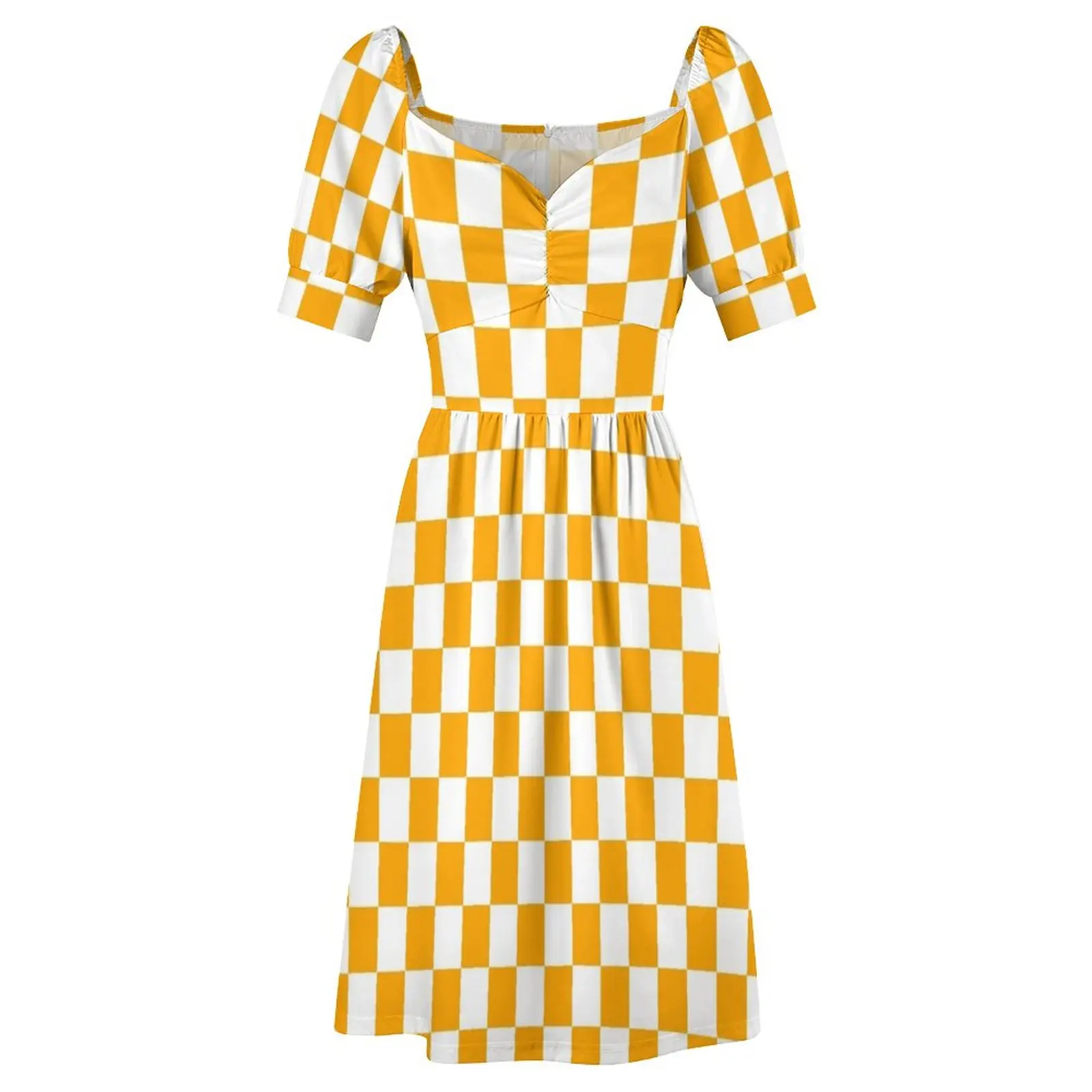 Orange And White Checkerboard Pattern Sleeveless Dress ladies dresses for women 2023 women's clothing summer 2023 novelties